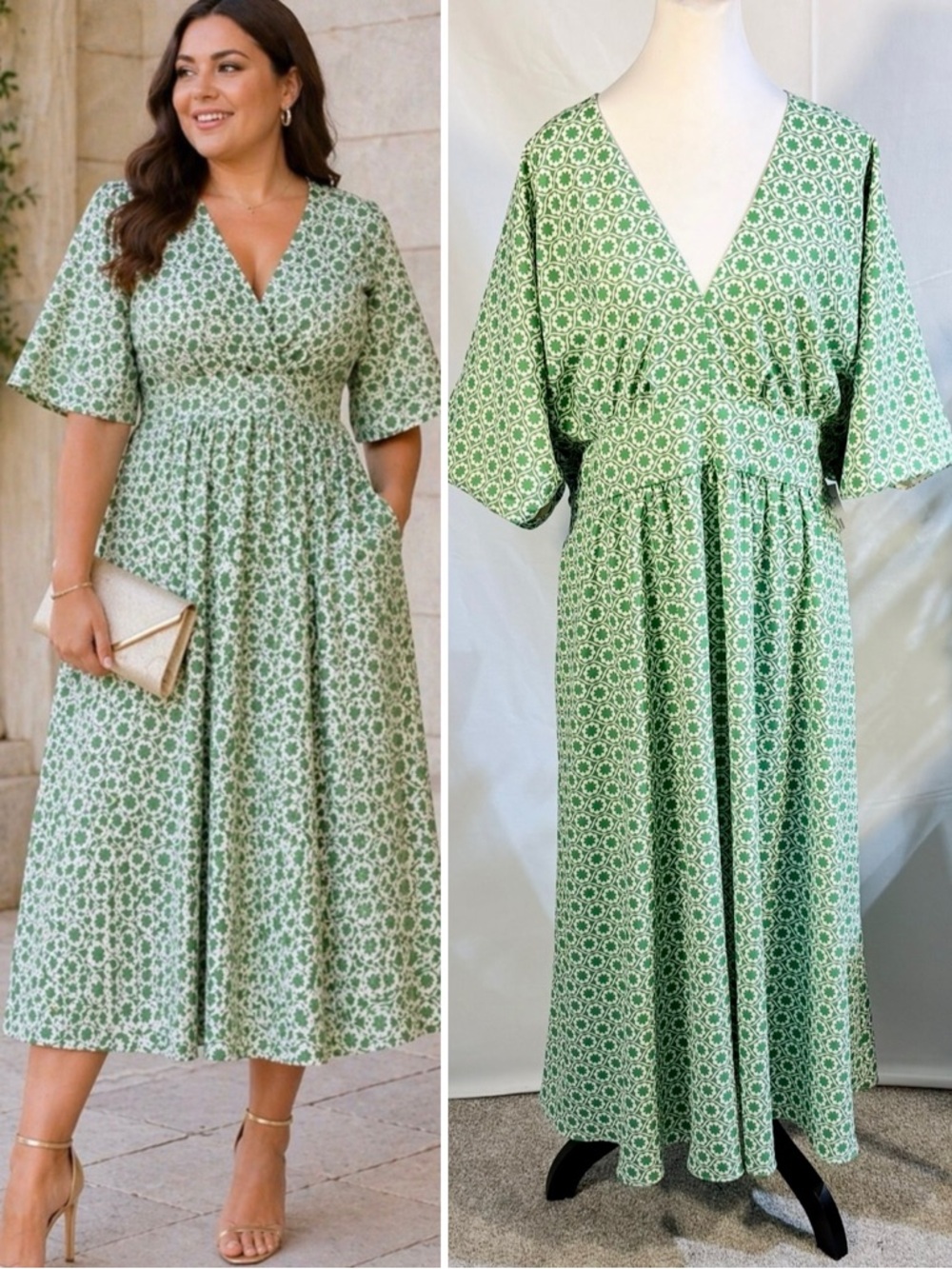 NWT Alexia Admor Green Geo V-Neck Midi Dress Plus Size 2X🧡